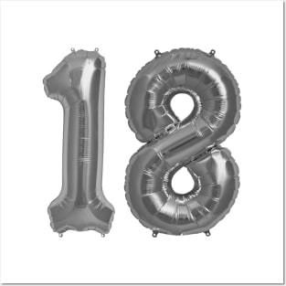 Silver 18th Birthday Metallic Helium Balloons Numbers Posters and Art